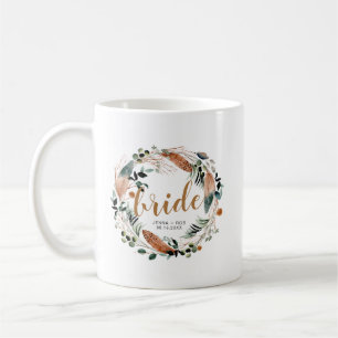 Caneca De Café Bohemian Feather Greenery Boho Bride Mug
