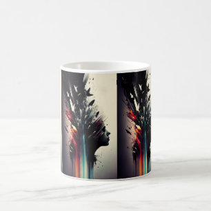 Caneca De Café Boho abstrato art com cara de menina