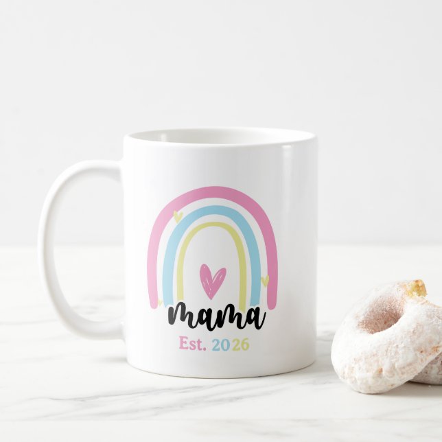 Caneca De Café Boho Arco-íris Personalizado Ano de Fundação Mama  (Com Donut)
