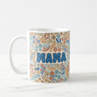 Caneca De Café Boho Azul Escuro Mama Padrão Floral Dia das Mães