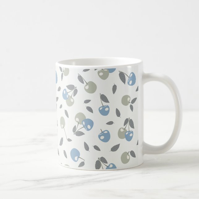 Caneca De Café Boho Beach Cherries - sage blue fruit pattern. (Direita)