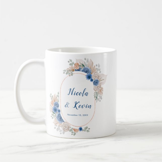 Caneca De Café Boho Blue Pampas Grass Wedding (Esquerda)