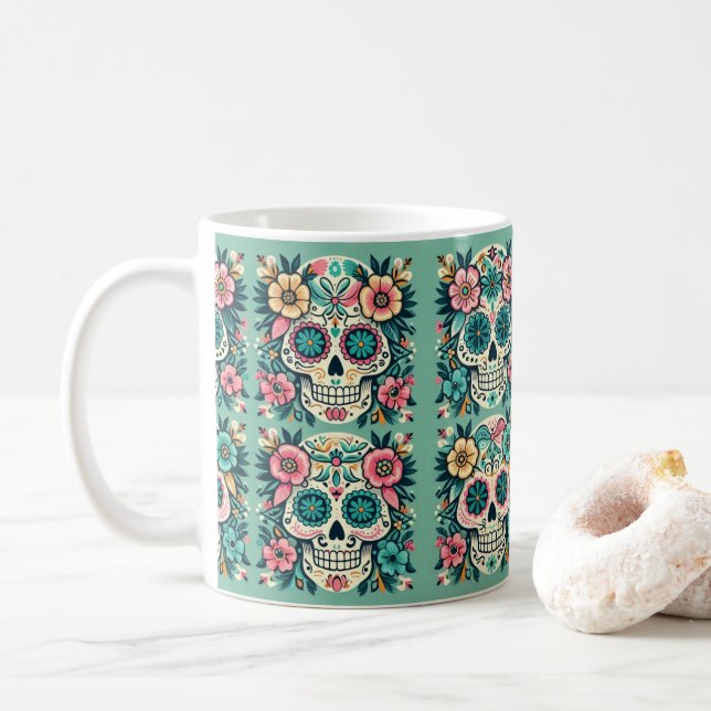 Caneca De Café Boho CaveirasDoces (Com Donut)