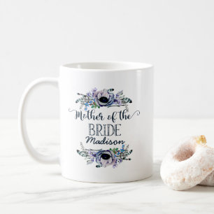 Caneca De Café Boho Chic Mint e Marinho Floral Mãe da Noiva