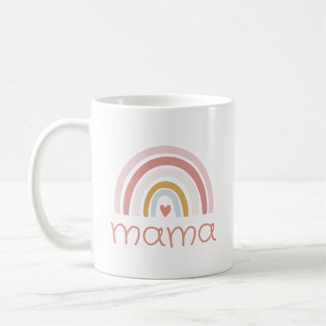 Caneca De Café Boho Chic Pink Rainbow Nome da Mãe (Esquerda)