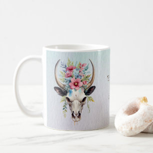Caneca De Café Boho Chic Watercolor Vaca Floral