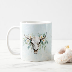 Caneca De Café Boho Chic Watercolor Vaca Floral