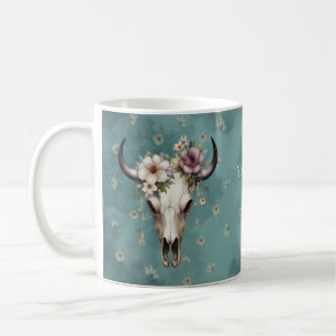 Caneca De Café Boho Chic Watercolor Vaca Floral