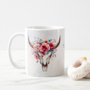 Caneca De Café Boho Chic Watercolor Vaca Floral
