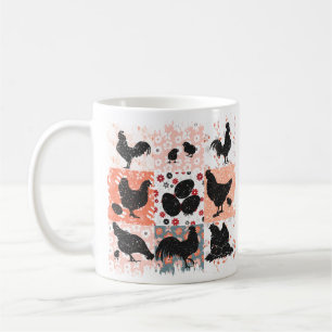 Caneca De Café Boho Chickens Cottagecore Aestético Retro Floral