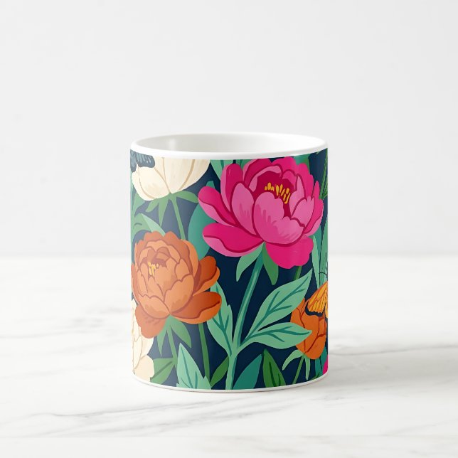 Caneca de Café Boho com Peônias Abstratas e Borbol (Centro)