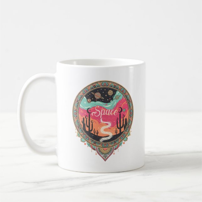Caneca De Café Boho Cosmic Desert Retro Space Art (Esquerda)