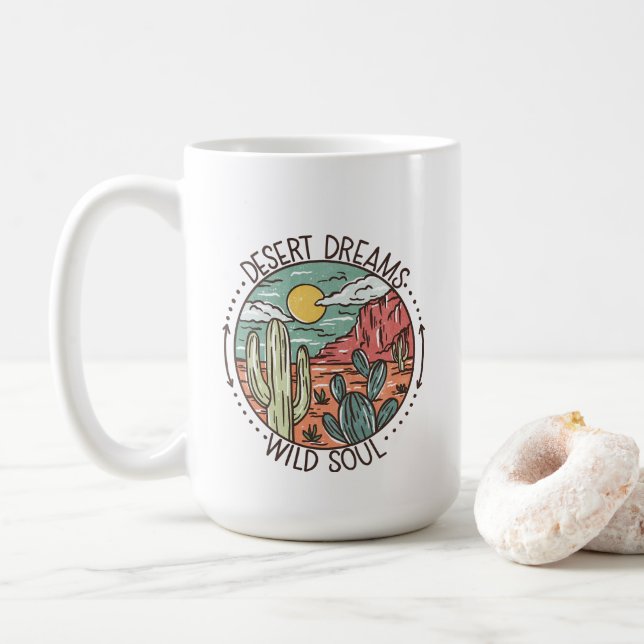 Caneca De Café Boho "Desert Dreams" "Wild Soul" 15oz Coffee Mug (Com Donut)