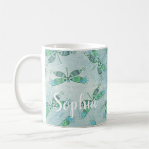 Caneca De Café Boho Dragonflies em azul