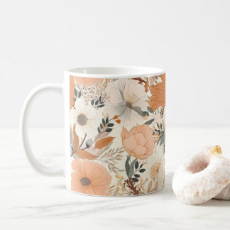 Caneca De Café Boho estilo flores padrão cores claras