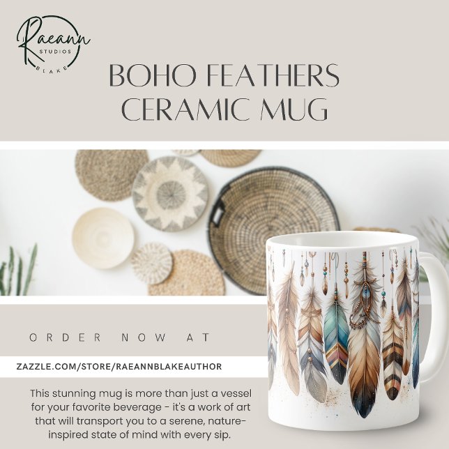 Caneca De Café Boho Feather Cerâmica Mug (Criador carregado)
