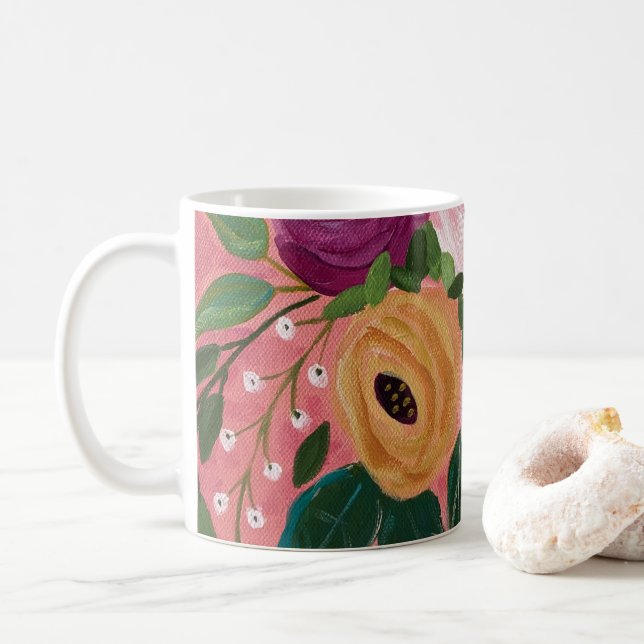 Caneca De Café Boho Floral (Com Donut)