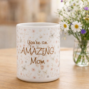 Caneca De Café Boho Floral Aquarela Mãe Incrível Dia das Mães