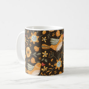 Caneca De Café Boho Floral Birds Garden Patterno