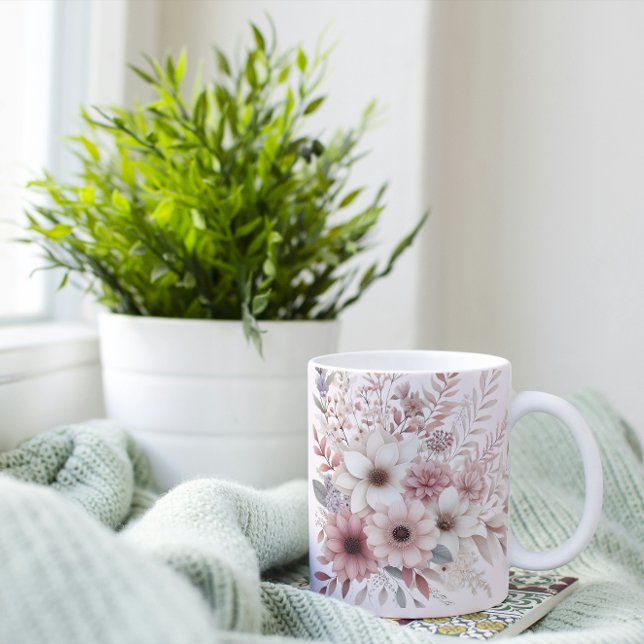 Caneca De Café Boho floral com pincel rosa (Criador carregado)