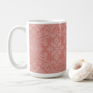 Caneca De Café Boho Floral Damask Line Art, Terracotta Clay