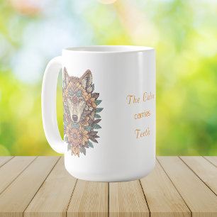 Caneca De Café Boho Floral Lobo Arte Psicodélico