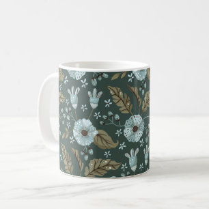 Caneca De Café Boho Floral Padrão Azul