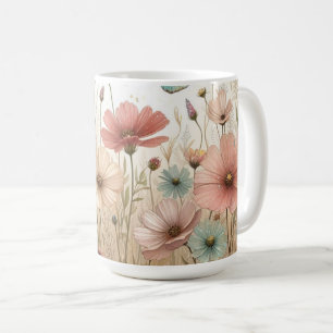 Caneca De Café Boho Flores Silvestres & borboletas