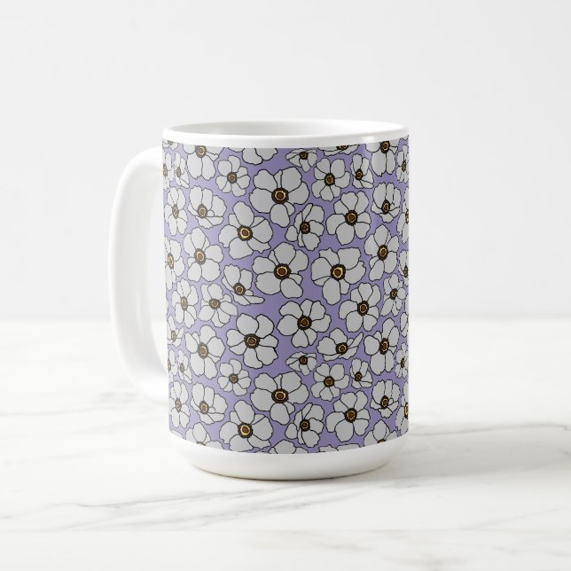 Caneca De Café Boho Flores Silvestres Sobre Lavanda  (Frente Esquerda)
