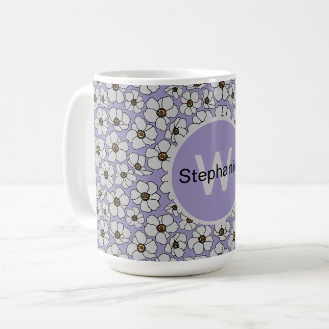 Caneca De Café Boho Flores Silvestres Sobre Lavanda  (Frente Esquerda)