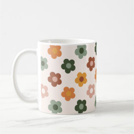 Caneca De Café Boho Flowers Floral Retro Formas Sem Olhos Padrão