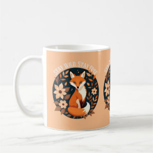 Caneca De Café Boho Fox "Fique Selvagem, Fique Livre" Design Wood