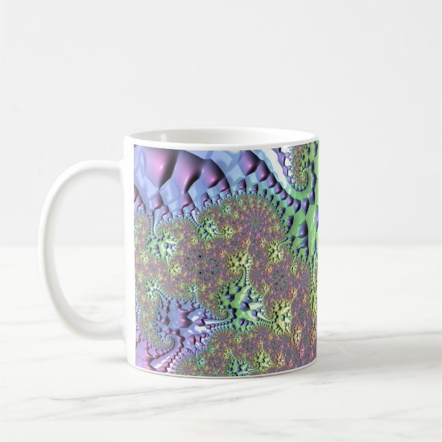 Caneca De Café Boho Hippie Groovy Shiny Colorful Rainbow Fractal (Esquerda)