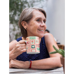 Caneca De Café Boho Love & Heart Pattern Flower Postage Stamp