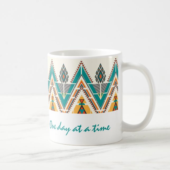 Caneca De Café Boho Native Pattern Tribal "Um dia de cada vez" (Direita)