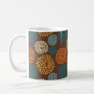 Caneca De Café Boho Orange Brown Retro Bolinhas Coloridas