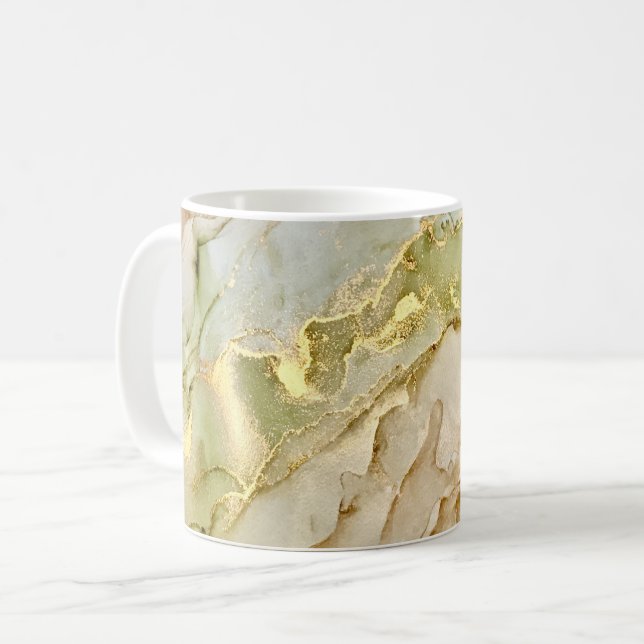 Caneca De Café Boho Pastel Verde Bege Dourado (Frente Esquerda)