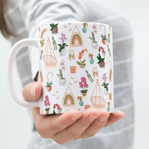 Caneca De Café Boho Pink & Peach Orchid Floral Patteron Mug