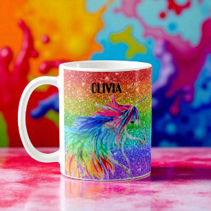 Caneca De Café Boho Rainbow Cute Glitter Girls Unicorn Kids
