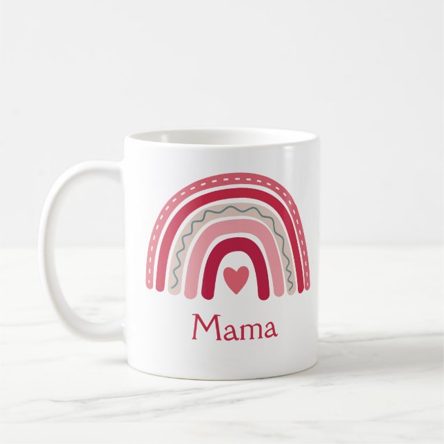 Caneca De Café Boho Rainbow Pink Heart Mama (Esquerda)