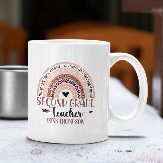 Caneca De Café Boho Rainbow Tumbler for 2nd Grade Teacher (Criador carregado)
