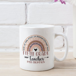 Caneca De Café  Boho Rainbow Tumbler for 5th Grade Teacher