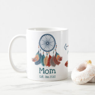 Caneca De Café Boho Retro Dreamcatcher Mãe Data Estabelecida