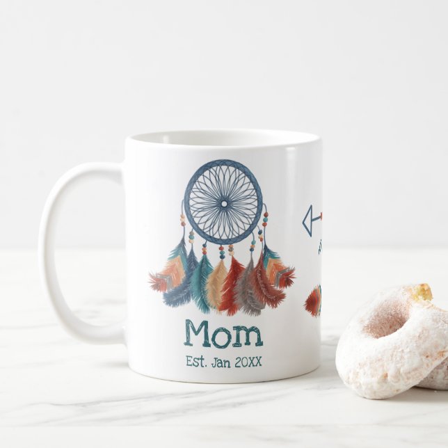 Caneca De Café Boho Retro Dreamcatcher Mãe Data Estabelecida (Com Donut)