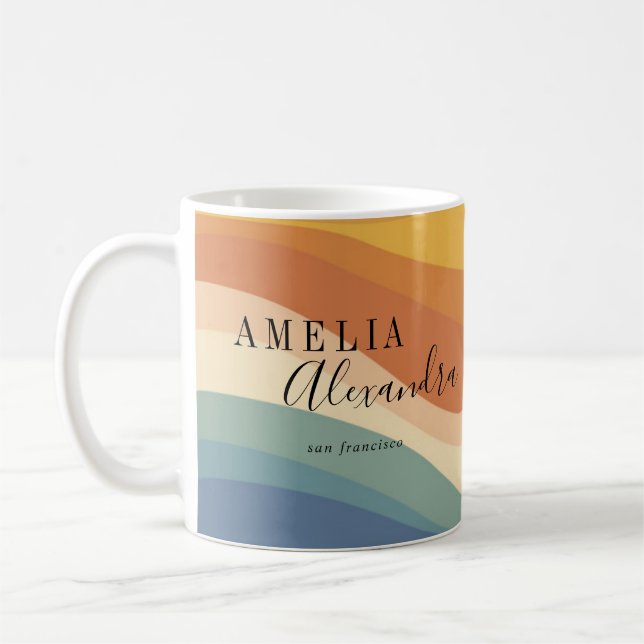 Caneca De Café Boho Retro Script Abstrato Wavy Lines Amarelo (Esquerda)