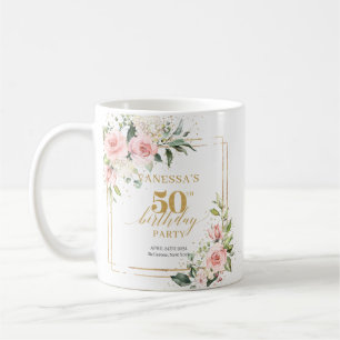 Caneca De Café Boho rosado rosas cor-de-rosa, 50º aniversário