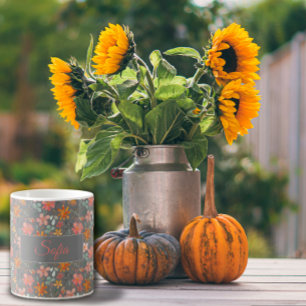 Caneca De Café Boho rústico flor de laranja, cinza
