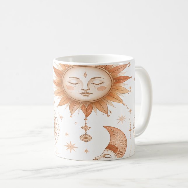 Caneca De Café Boho Sun and Moon Celestial Mug (Frente Esquerda)