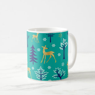 Caneca De Café Boho Trees Dourados Deers Moderno