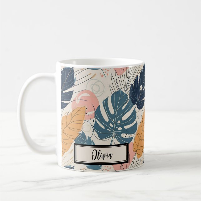 Caneca De Café Boho Tropical Folhas Abstratas Modernas (Esquerda)